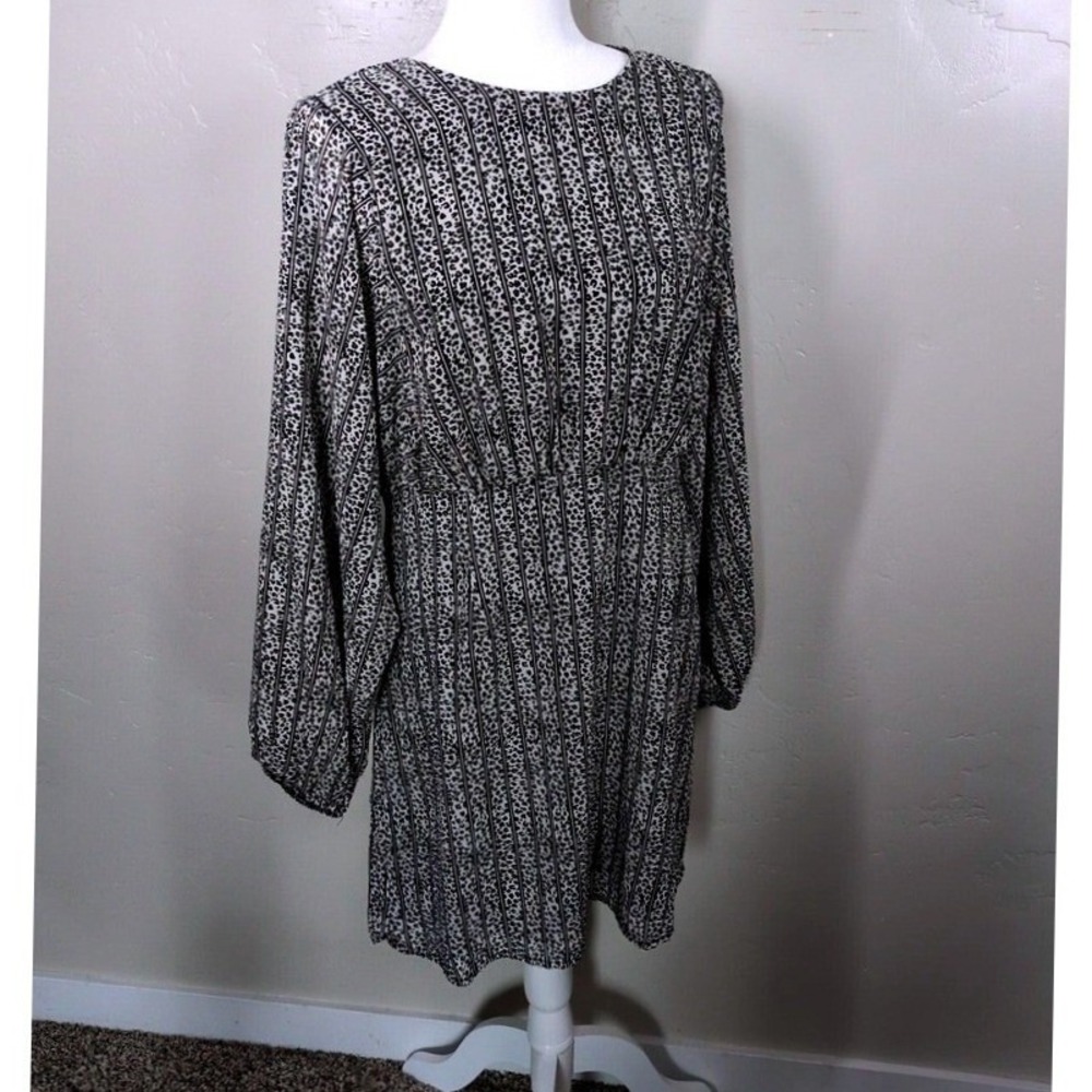 Lili Sidonio Dress Women Small Black White Animal Print Striped Long Sleeve Mini
